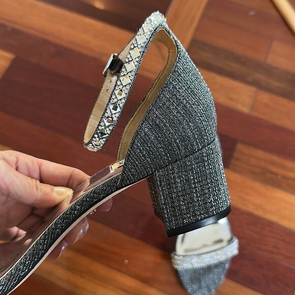 Badgley Mischka Silver Diamond Block Heels Cocktail Party Glam Glitter Size 11 - Picture 3 of 7